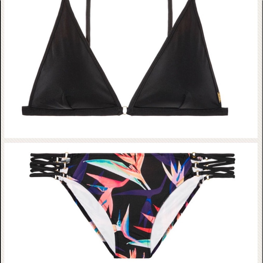 NWT PINK VS Black Tropical Print Bikini Medium